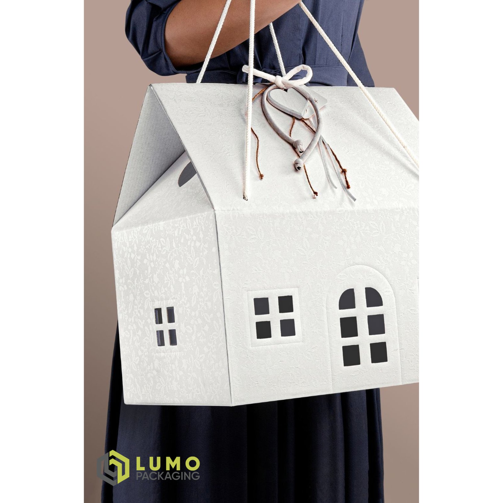 White Floral Embossed House Gift Box
