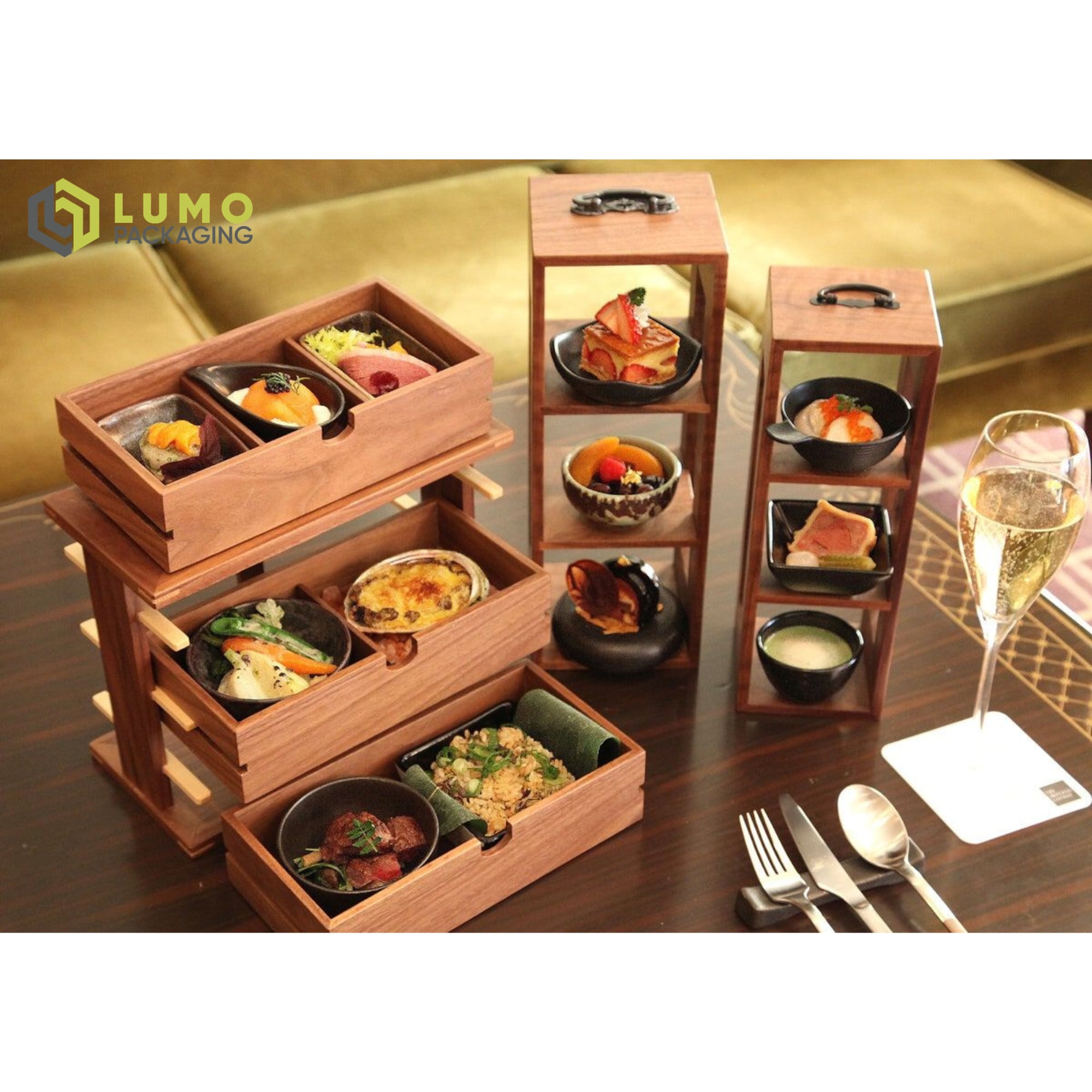 Luxury Multi Tier Wooden Bento Display Food | Lumo Packaging