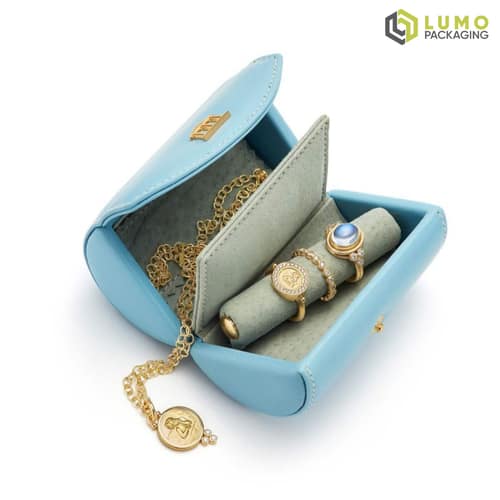 Sky Blue Leather Travel Ring Case