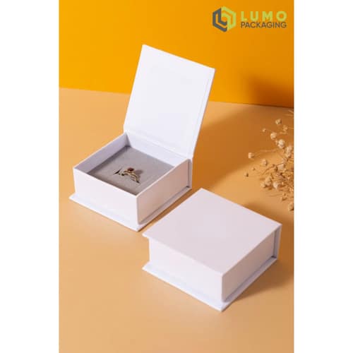 White Square Ring Holder Magnetic Box